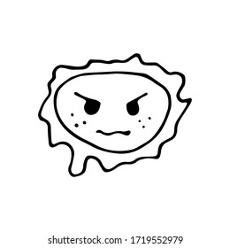 virus malvados en ilustración vectorial de estilo doodle aislada en fondo blanco. coronavirus peligroso, virus de caricatura con emociones furiosas. covid-19.