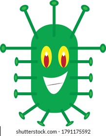 
an evil virus is seen from a very scary but funny face while smiling