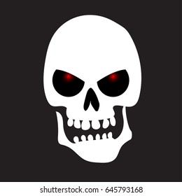 Evil white silhouette skull with red eyes. T-shirt print, vector design.