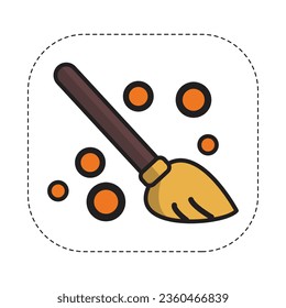 Evil Witch Broom Halloween Sticker Vector.