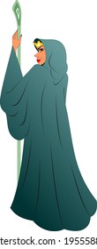 evil witch in a cloak and with a staff in her hands