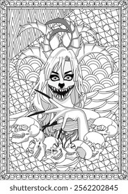 Evil witch coloring page for adult halloween vector