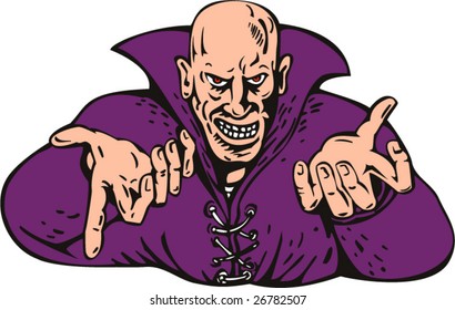 Evil wizard with hands reaching out