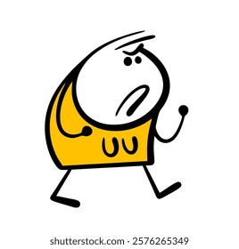 Evil woman clenched her fists and goes to fight. Vector illustration of  fat girl frowning with displeasure. Very dangerous opponent. Isolated female character femenist on white background.