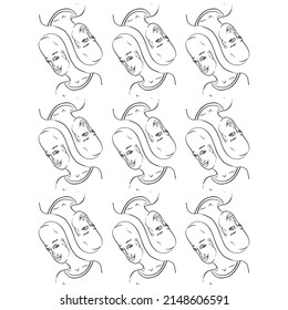 Evil woman pattern is bald and cunning. Vector drawing geometric silhouette, pattern for packaging or fabric, unique idea