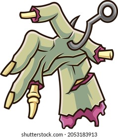 Evil Zombie Hand. Cartoon Vector Hand Drawn Illustration Isolated On White Background