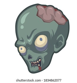 Evil zombie head on white background, sticker with spooky Halloween monster