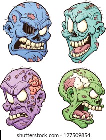 Cabezas malvadas zombis. Ilustración de imágenes prediseñadas vectoriales con gradientes simples. Cada una en una capa independiente para una edición sencilla.