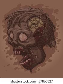 Evil zombie with open mouth. Vector illustration with simple gradients. All elements in separate layers for easy editing.