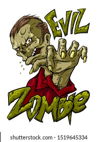 Evil Zombie vector art t-shirt design. Hand zombie evil art sticker design