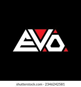 EVO triangle letter logo design with triangle shape. EVO triangle logo design monogram. EVO triangle vector logo template with red color. EVO triangular logo Simple, Elegant, and Luxurious design.