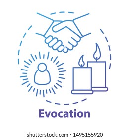 Evocation concept icon. Spiritualistic session, divination service. Occultism and superstition idea thin line illustration. Candles and hands vector isolated outline drawing. spirits conjuration