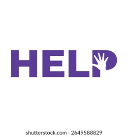 Evocative Design Displaying the Word Help with Hand Silhouette Symbolizing Assistance and Support Purple Color Scheme