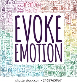 Evoke Emotions word cloud conceptual design isolated on white background.