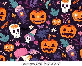 Evoke Halloween con nuestra espeluznante ilustración vectorial sin fisuras. Perfecto para decoraciones, papelería y más.