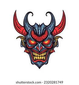 Evoke a sense of infernal power with a devil demon head vector clip art, featuring intricate details and a sinister aura
