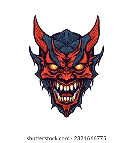 Evoke a sense of infernal power with a devil demon head vector clip art, featuring intricate details and a sinister aura