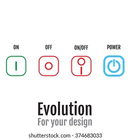 Evolution. Abstract power button icon / button for websites or applications for smartphones or tablets. Pictogram.  Vector