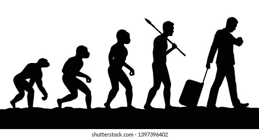 Evolution of ancient caveman to business man silhouette vector