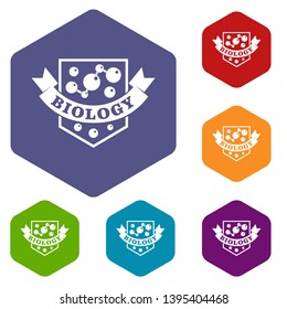 Evolution biology icons vector colorful hexahedron set collection isolated on white 
