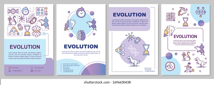 Evolution Brochure Template. Natural Selection And Genetic Drift. Flyer, Booklet, Leaflet Print, Cover Design With Linear Icons. Vector Layouts For Magazines, Annual Reports, Advertising Posters