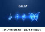 Evolution of a butterfly in a digital futuristic style. Insect life cycle, transformation from caterpillar to butterfly. The concept of a successful startup or investment or business transformation