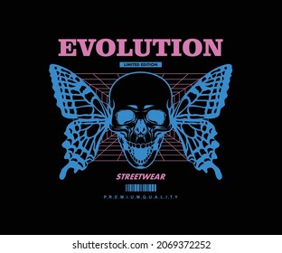 Evolution Butterrfly, Skull t shirt design, vector graphic, typographic poster or tshirts