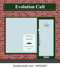 Evolution Cafe advertising today's special Primordial Soup