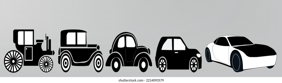 Evolution of car silhouettes in black and white