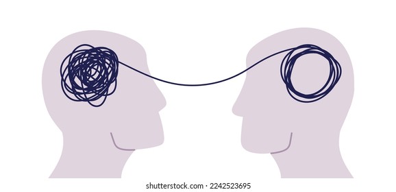 Evolution chaos in the head. Transformation stress in psychology. Tangle and untangle concept. Flat vector illustration