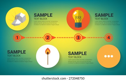Evolution concept. Infographics with flat images of flint, match and bulb lamp