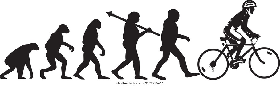 Evolution of the cyclist. Symbol from monkey to cyclist.