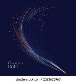 Evolution of data. Vector explosion colorful dot lines background. Data transfer, Social network, Internet databases. vector illustration use for quantum technology, digital, science, communication.