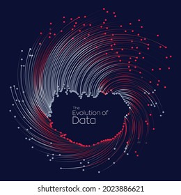 Evolution of data. Vector explosion colorful dot lines background. Data transfer, Social network, Internet databases. vector illustration use for quantum technology, digital, science, communication.