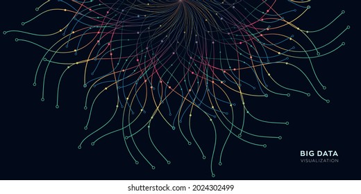 Evolution of data. Vector explosion colorful dot lines background. Data transfer, Social network, Internet databases. vector illustration use for quantum technology, digital, science, communication.