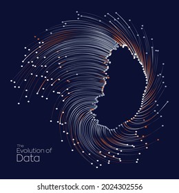 Evolution of data. Vector explosion colorful dot lines background. Data transfer, Social network, Internet databases. vector illustration use for quantum technology, digital, science, communication.