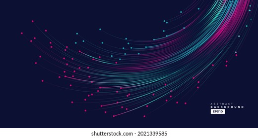 Evolution of data. Vector explosion motion dots lines background. Small particles strive out of center. vector illustration use for quantum technology, digital, science, music, communication.