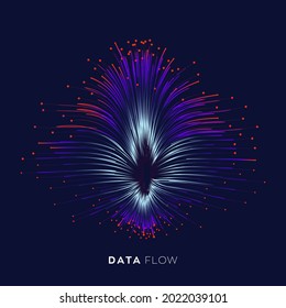 Evolution of data. Vector explosion motion dots lines background. Small particles strive out of center. vector illustration use for quantum technology, digital, science, music, communication.