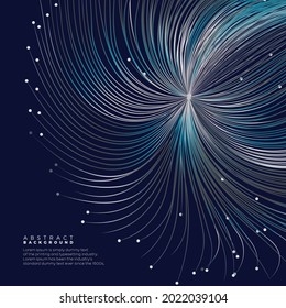 Evolution of data. Vector explosion motion dots lines background. Small particles strive out of center. vector illustration use for quantum technology, digital, science, music, communication.