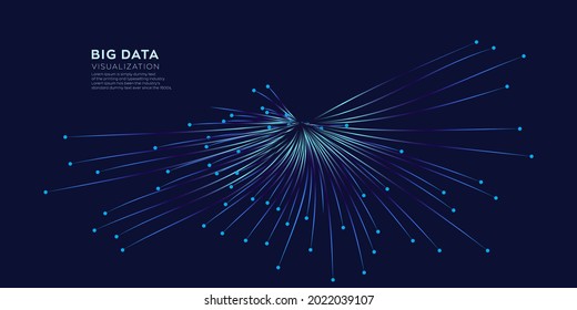 Evolution of data. Vector explosion motion dots lines background. Small particles strive out of center. vector illustration use for quantum technology, digital, science, music, communication.