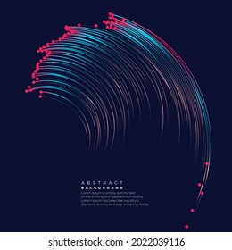 Evolution of data. Vector explosion motion dots lines background. Small particles strive out of center. vector illustration use for quantum technology, digital, science, music, communication.