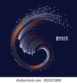 Evolution of data. Vector explosion motion dots lines background. Small particles strive out of center. vector illustration use for quantum technology, digital, science, music, communication.