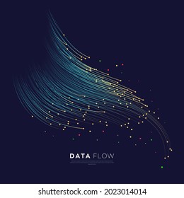 Evolution of data. Vector explosion motion dots lines background. Small particles strive out of center. vector illustration use for quantum technology, digital, science, music, communication.