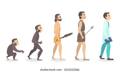 Evolution of doctor. From monkey to male doctor.
