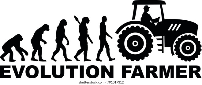 Evolution of a farmer with tractor 