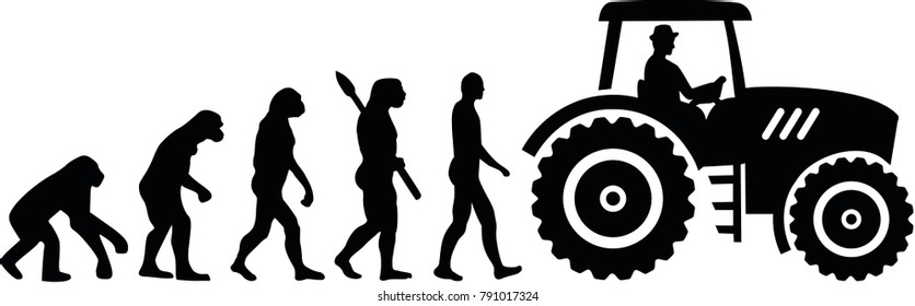 Evolution of a farmer with tractor 