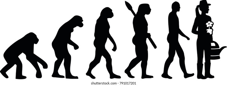 Evolution of a female gardener with watering can