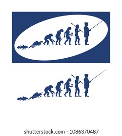 Evolution of a fisherman from a fish. Isolated Vector Illustration.