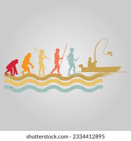 Evolution Of The Fisherman Great Illustration Of Depicting The Evolution Of A Male from Ape To Man To Fisherman Silhouette.