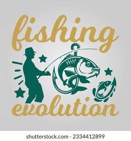 Evolution Of The Fisherman Great Illustration Of Depicting The Evolution Of A Male from Ape To Man To Fisherman Silhouette.